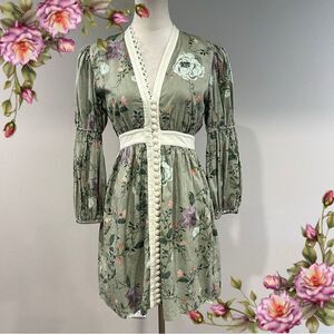Anna Cate Green Floral Long Sleeve Dress size extra small cottagecore style